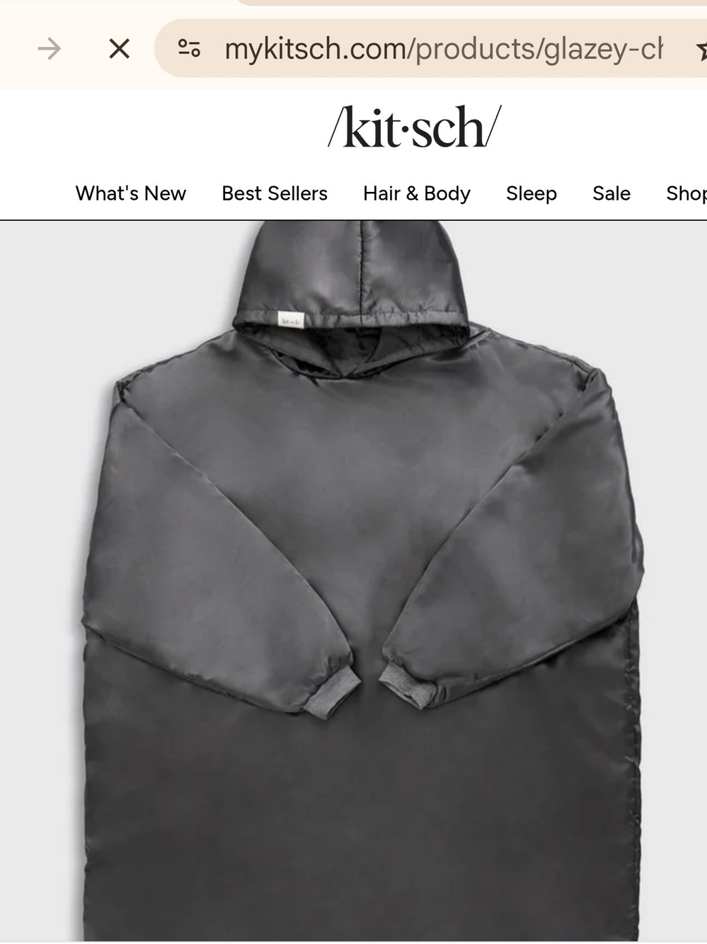 Kitsch Glazey Puffer Hoodie in Charcoal Black